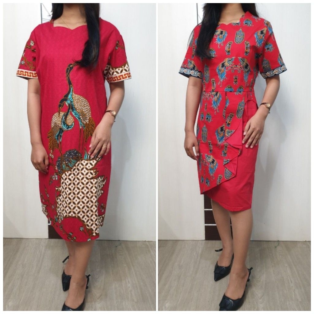 Dress Batik modern wanita/Dress batik lengan pendek/Dress kantor batik