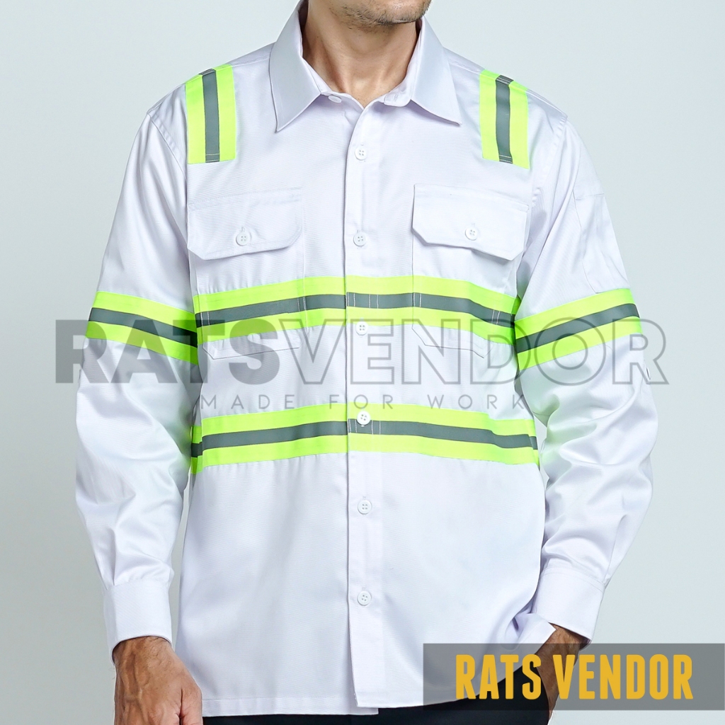 Ratsvendor Kemeja Safety K3 / Wearpack Proyek Tambang / Baju Kerja HSE Warna Putih