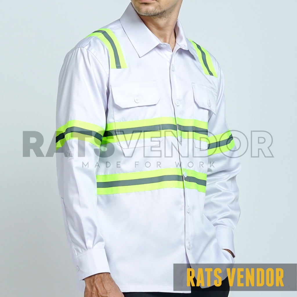 Ratsvendor Kemeja Safety K3 / Wearpack Proyek Tambang / Baju Kerja HSE Warna Putih