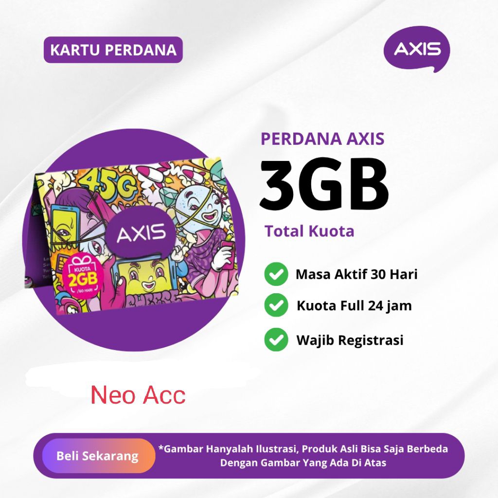 Kartu Perdana Axis 3 GB 30 Hari segel Baru