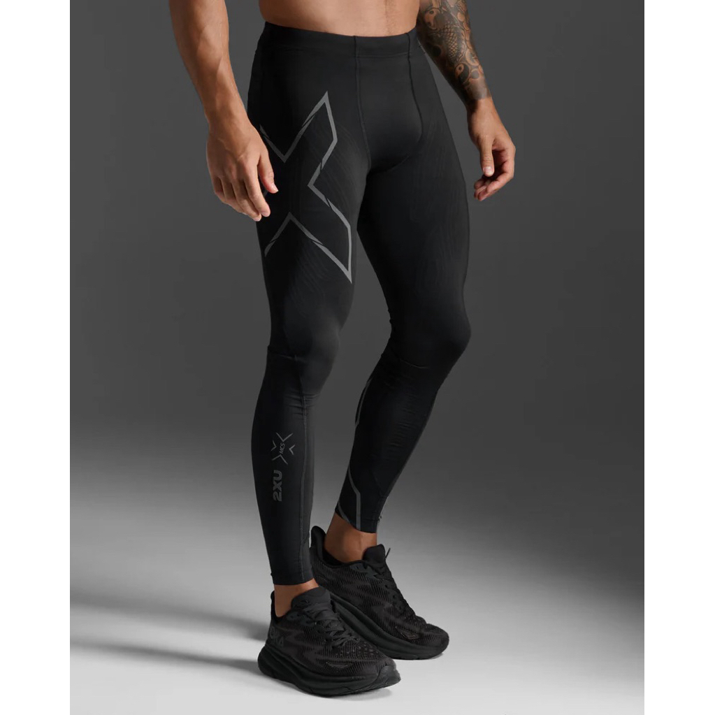 2XU Men Light Speed Compression Tights / Celana Running Lari Legging Pant Pants Pria - Black Reflect