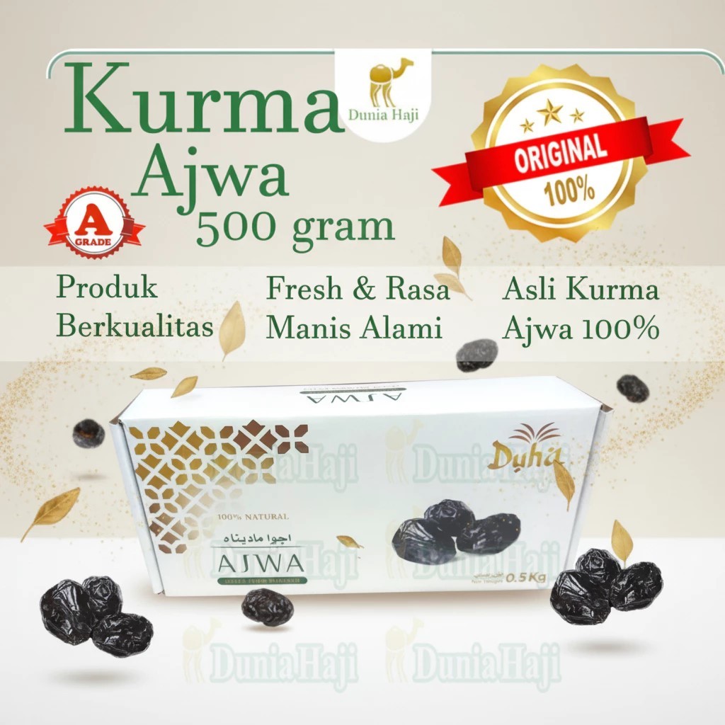 kurma ajwa 500gr asli 100% original saudi / kurma nabi madinah premium duha dates / oleh oleh haji d