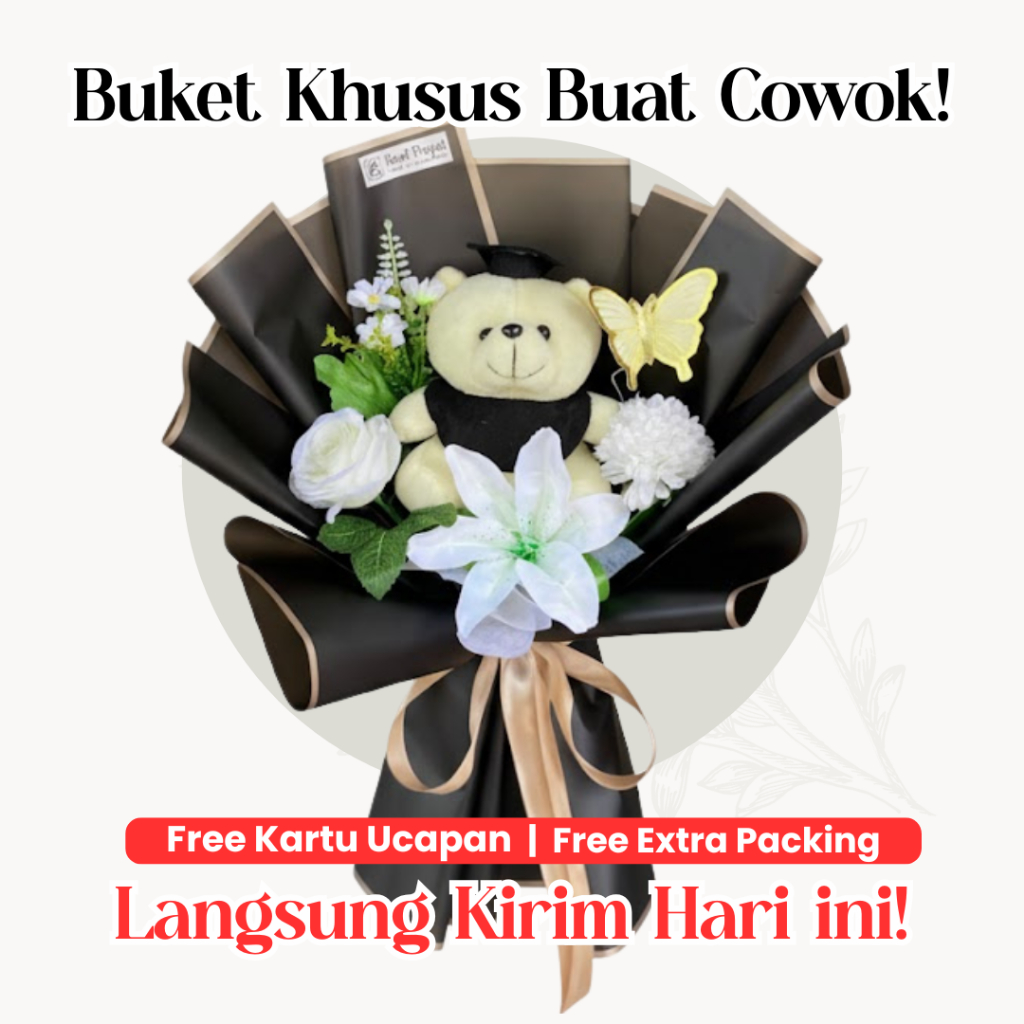 Buket Bucket Bouquet Wisuda Graduation Cowok Pria Laki Laki | Cellia hitam