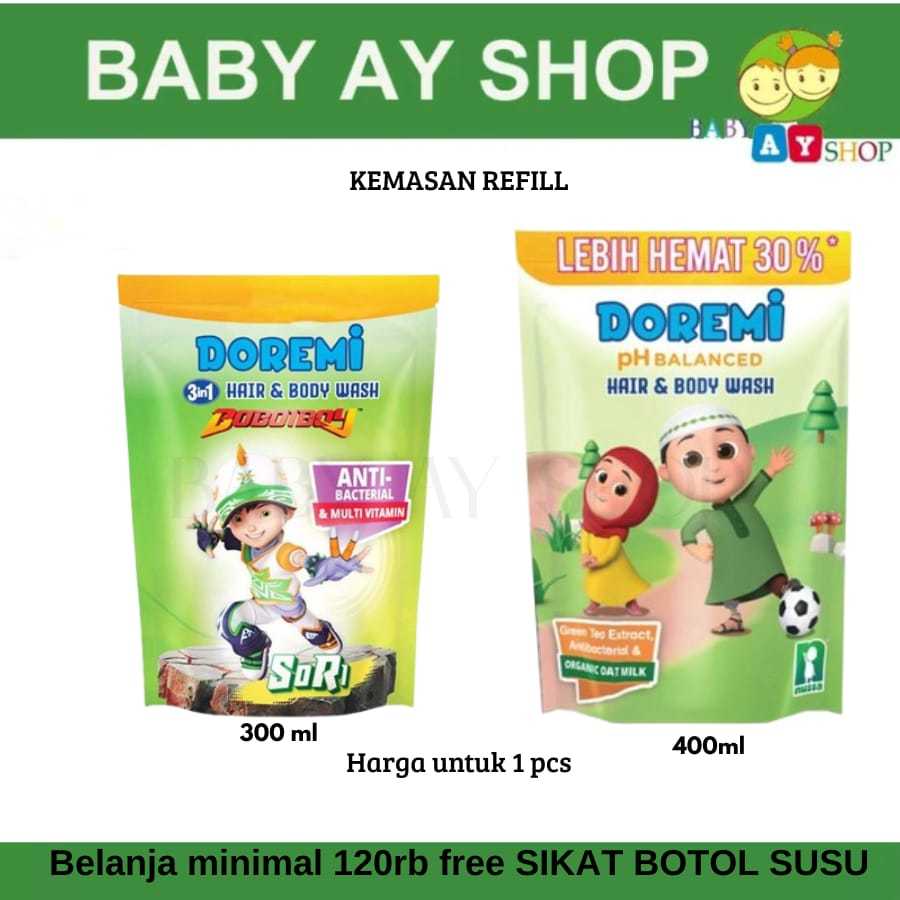 Doremi Hair and Body Wash Moisturizing boboyboi Refill 300 ml Karakter Nusa Rara pouch 400 ml