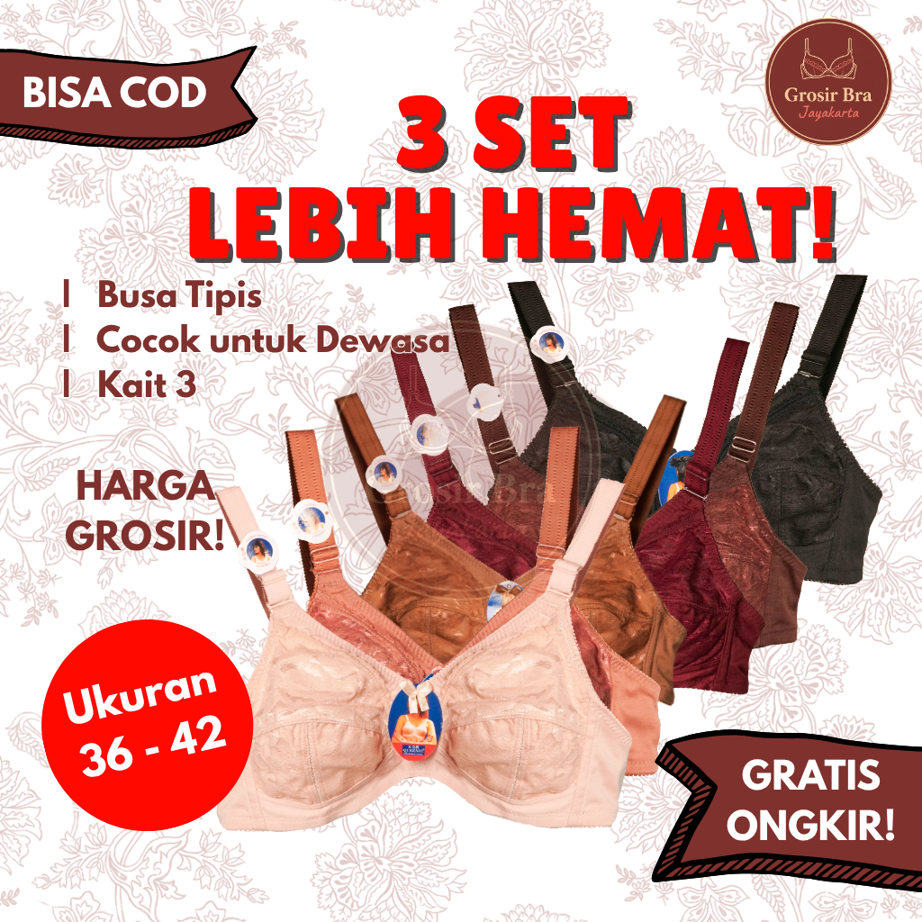3 PCS QUEENIE BRA/BH SISTER BIG SIZE Tanpa Kawat Tanpa Busa Bh ibu ibu dewasa orang tua