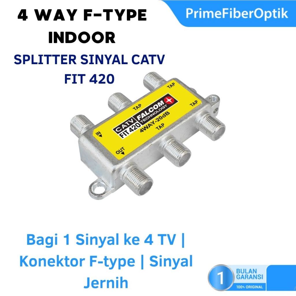 Splitter 4 Way Sinyal CATV FALCOM FIT 420 – Pembagi Sinyal TV Kabel Indoor Stabil & Low Loss