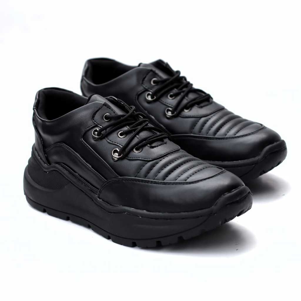 Sepatu Pria Sneakers Kulit Sintetis Hitam