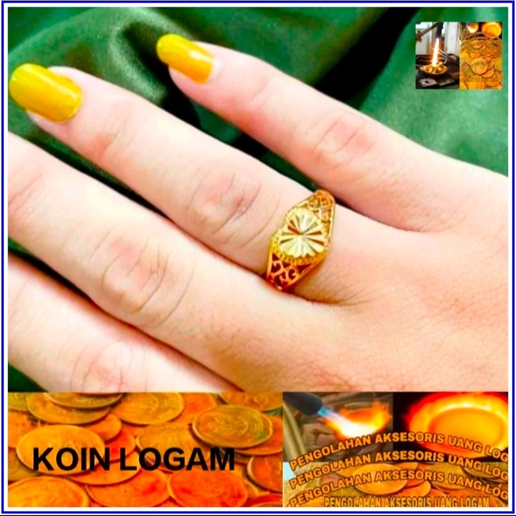 Cincin Wanita Anti Karat Koin 91 Ori Lapis Emas Terbaru Perhiasan Elegan Mewah