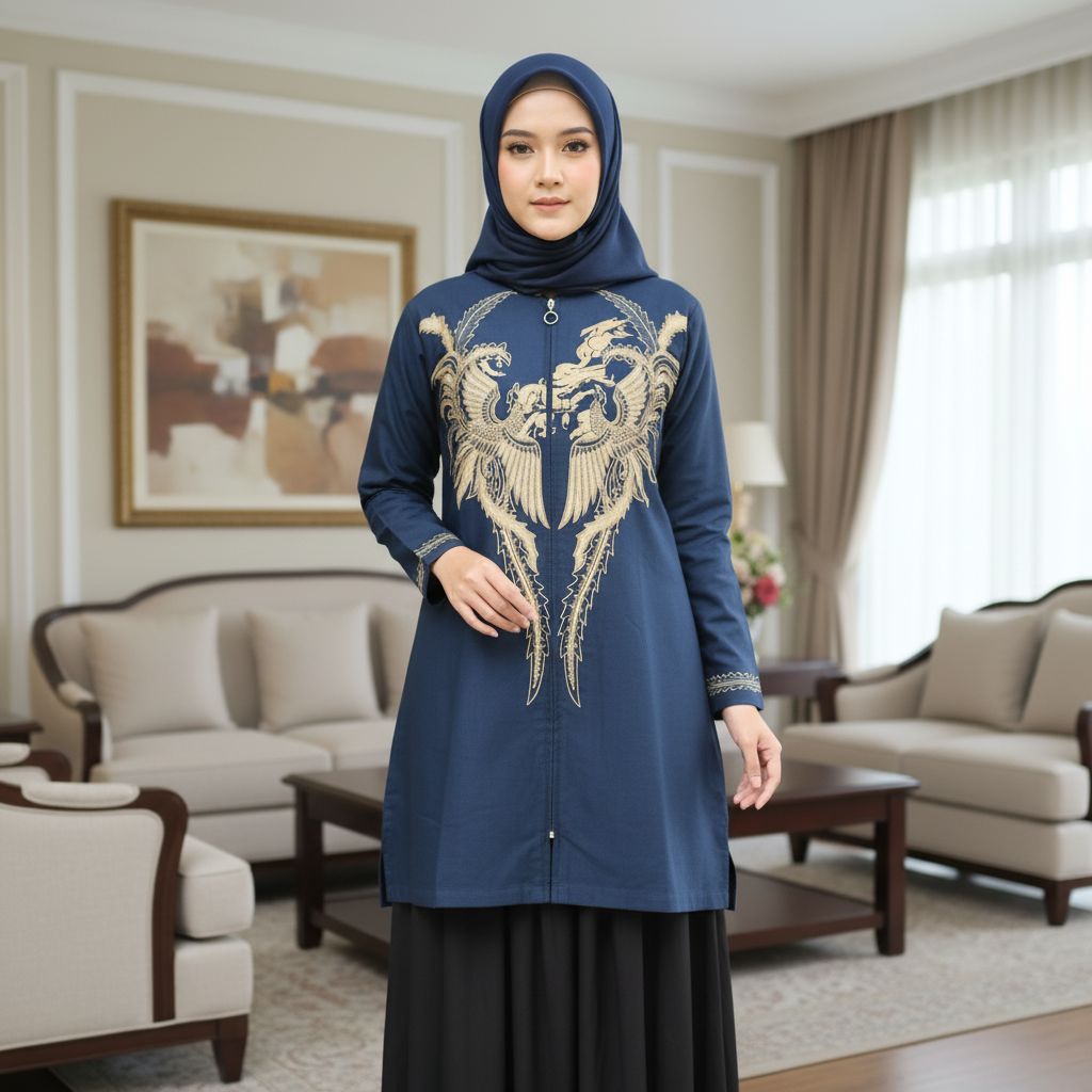 Tunik Batik Wanita Premium Batik Sendang Mas Motif Nakula Biru  – Tunik Couple / Baju Batik Kerja Pr