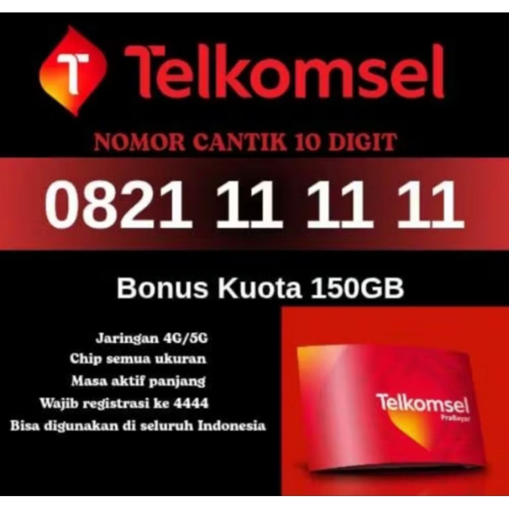 Kartu Perdana Telkomsel nomor cantik 10-digit kuota internet utama 150GB 10-digit