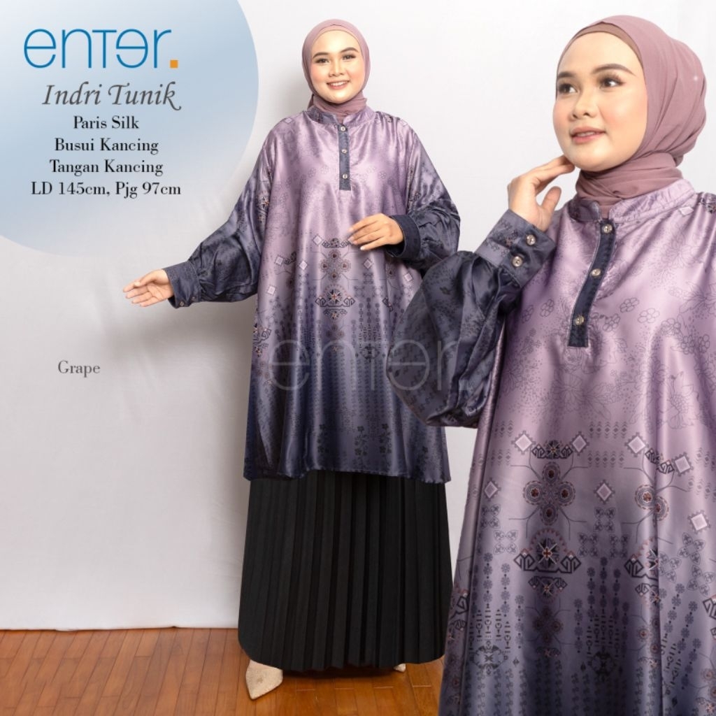 TUNIK JUMBO INDRI  ENTER Ld 145cm Muslim Atasan Panjang Wanita Motif