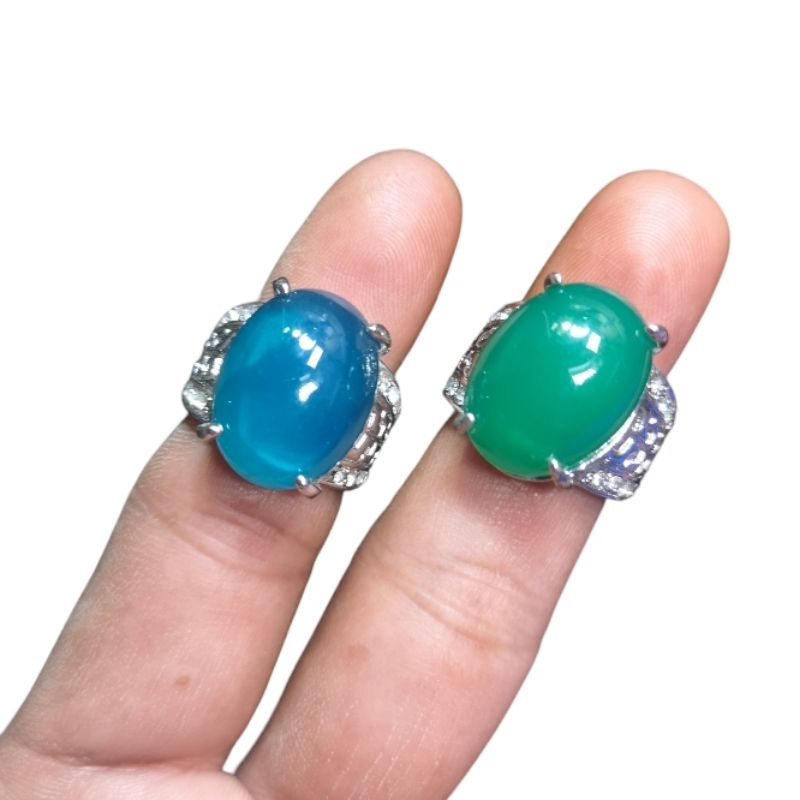 Cincin Batu permata green / blue topaz polos pria wanita minimalis Size kantoran | CBD-383