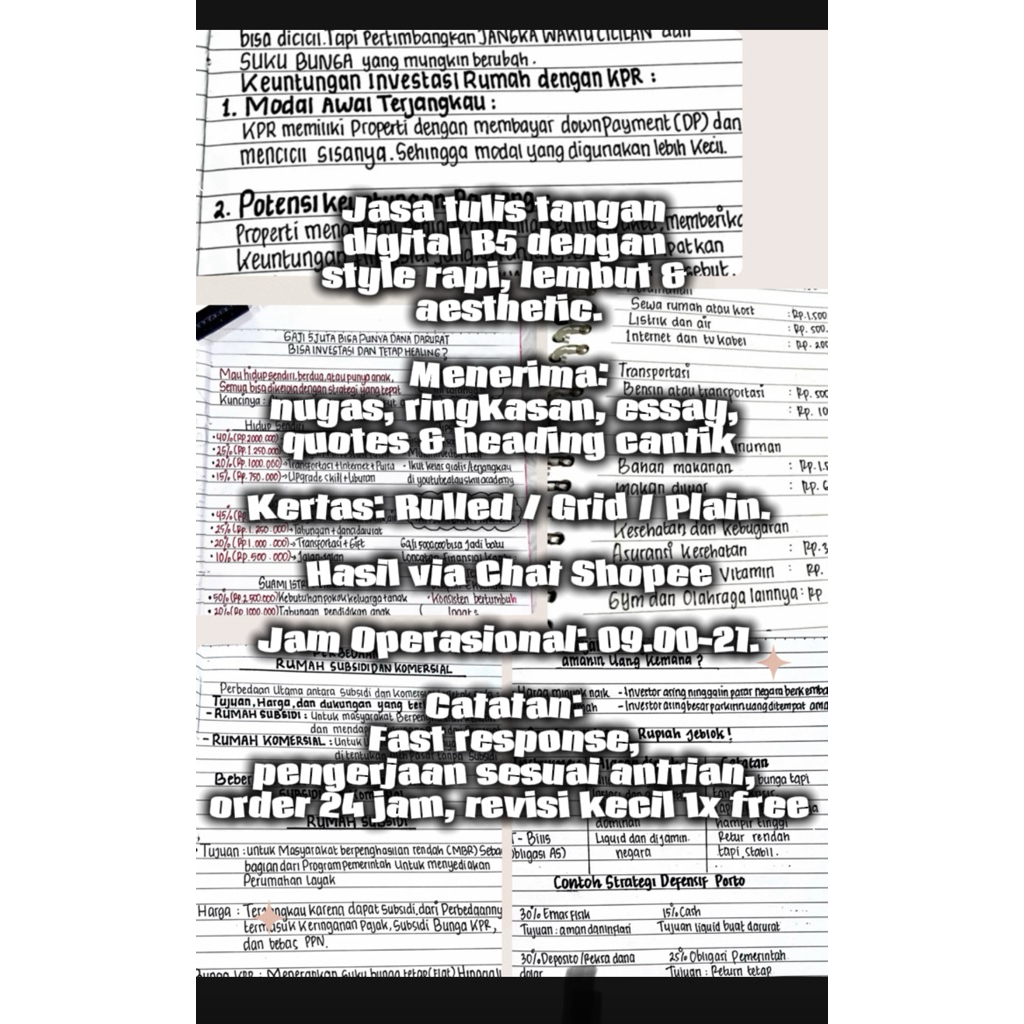 Jasa Tulisan Tangan Rapi Aesthetic | Tugas Sekolah / Kuliah | Notes / Rangkuman | Hard File
