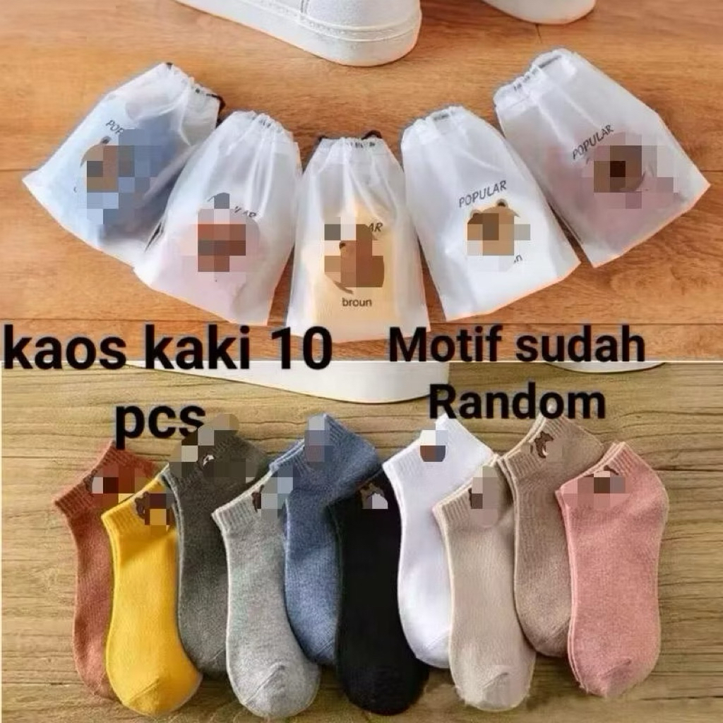 KAOS KAKI BERUANG 1 pack  ISI 5 pasang dan 10 PASANG warna mix beda-beda