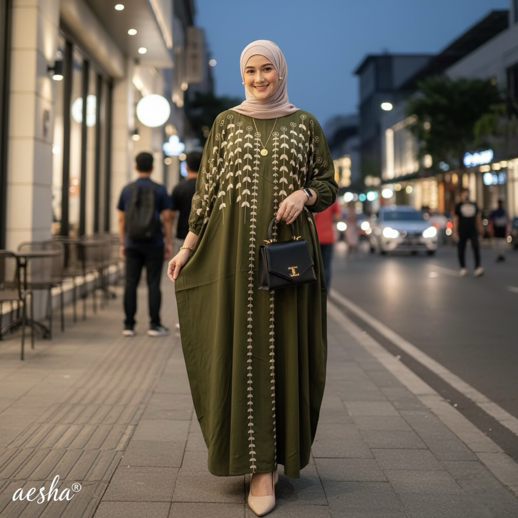 Aesha Kaftan Rayon Premium Model Hava Busui Gamis Kaftan Ukuran Allsize LD 160cm Panjang 138cm