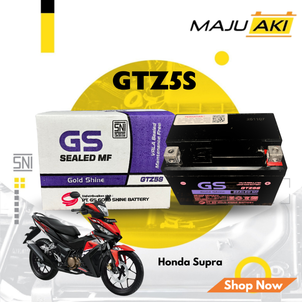 Aki Motor GS GTZ5S HONDA Supra X 125 Aki Kering Gold Shine MF
