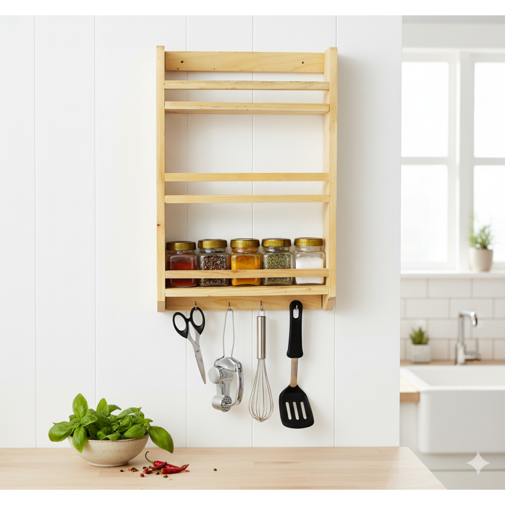 Rak Bumbu Kayu 3 Susun Rak Dapur Tempat Bumbu Serbaguna Gantungan Dapur Rak Kayu Serbaguna