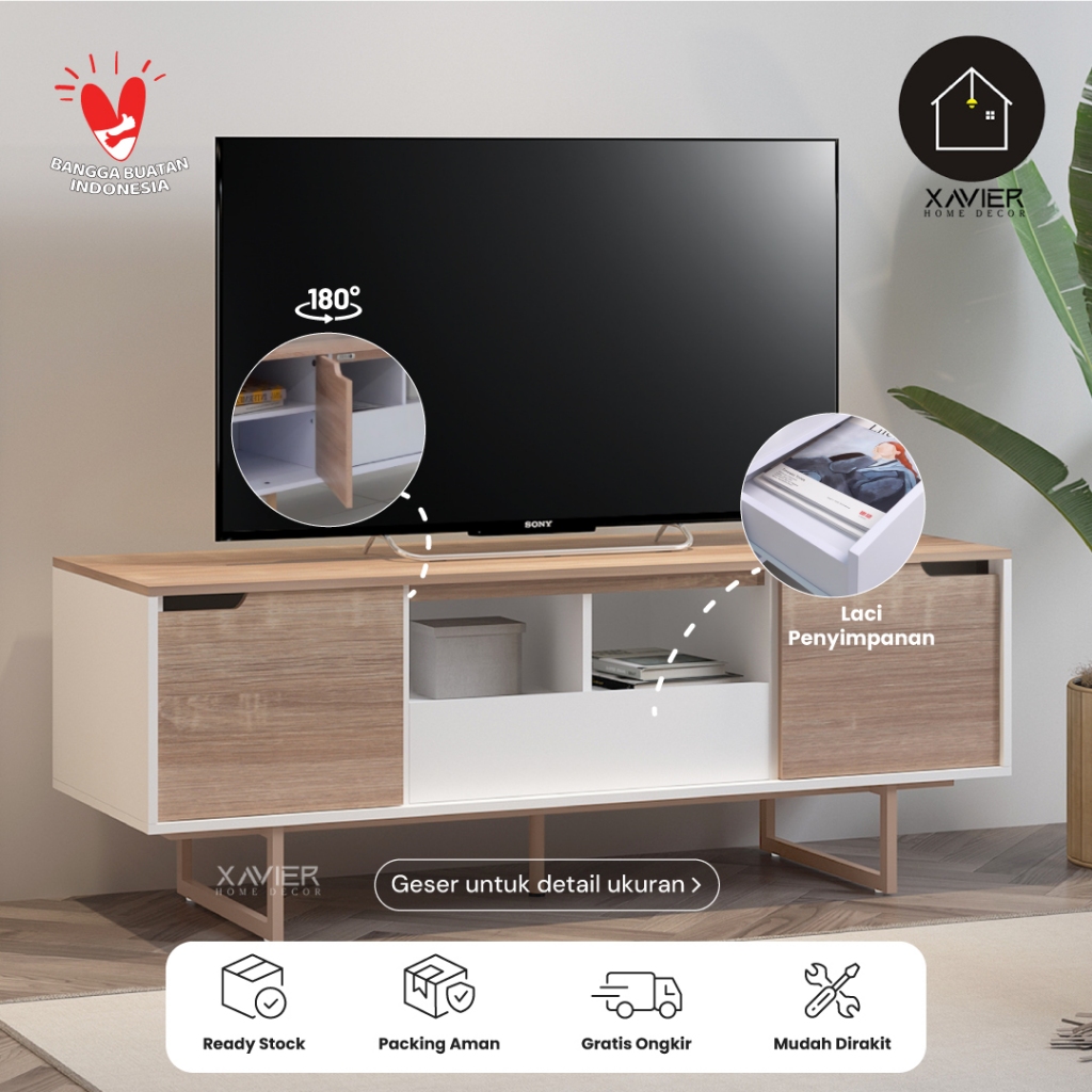 Meja TV Minimalis LUKE - Rak TV Modern untuk TV 43–50 Inch| Pintu Fleksibel 180° - Xavier Home Decor