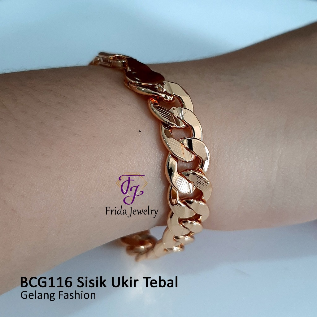 Gelang tangan Sisik Naga Ukir Wanita Rante Polos lapis emas 18k seperti emas asli bcg116 FJ titanium