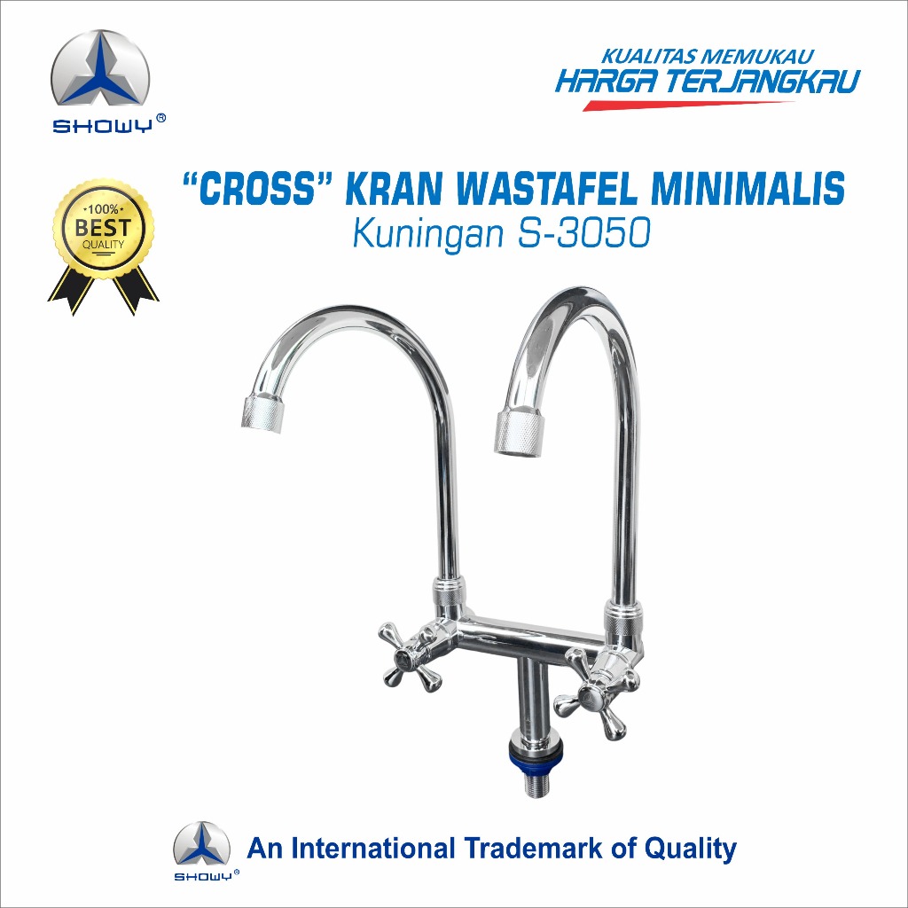 SHOWY "Cross" Kran Wastafel Minimalis Kuningan S-3050