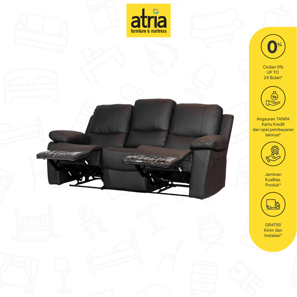 Atria Sofa Recliner Livana Black/Tan 3 Seater