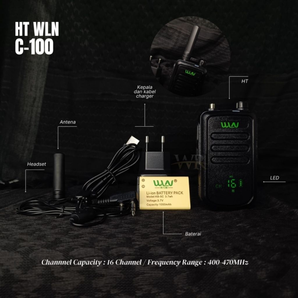 HT WLN Kd-C100 Singleband UHF (free headset) walkie talkie / HT KD C100 UHF 5 watt