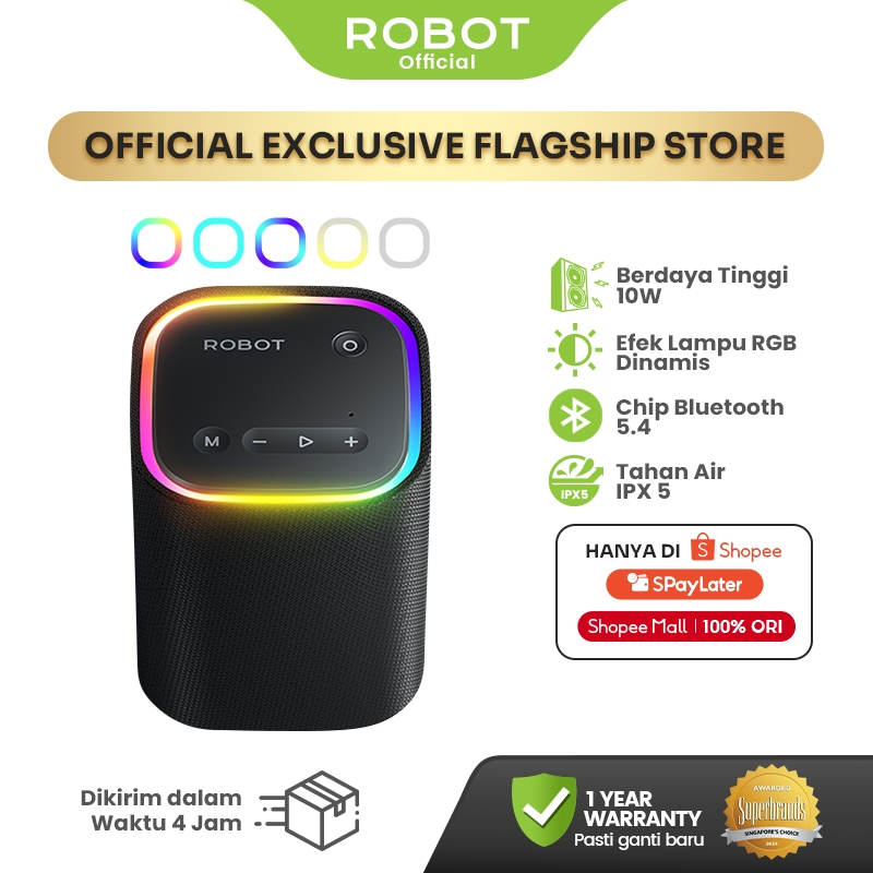 ROBOT Speaker Bluetooth 10W RGB Waterproof IPX5 Bluetooth 5.4 1800mAh TWS Portable RB60 Original - G