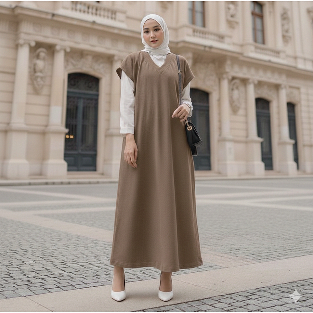 Ania Rompi Rajut Wanita/ Vest Rajut Long Dress Premium Lengan Pendek