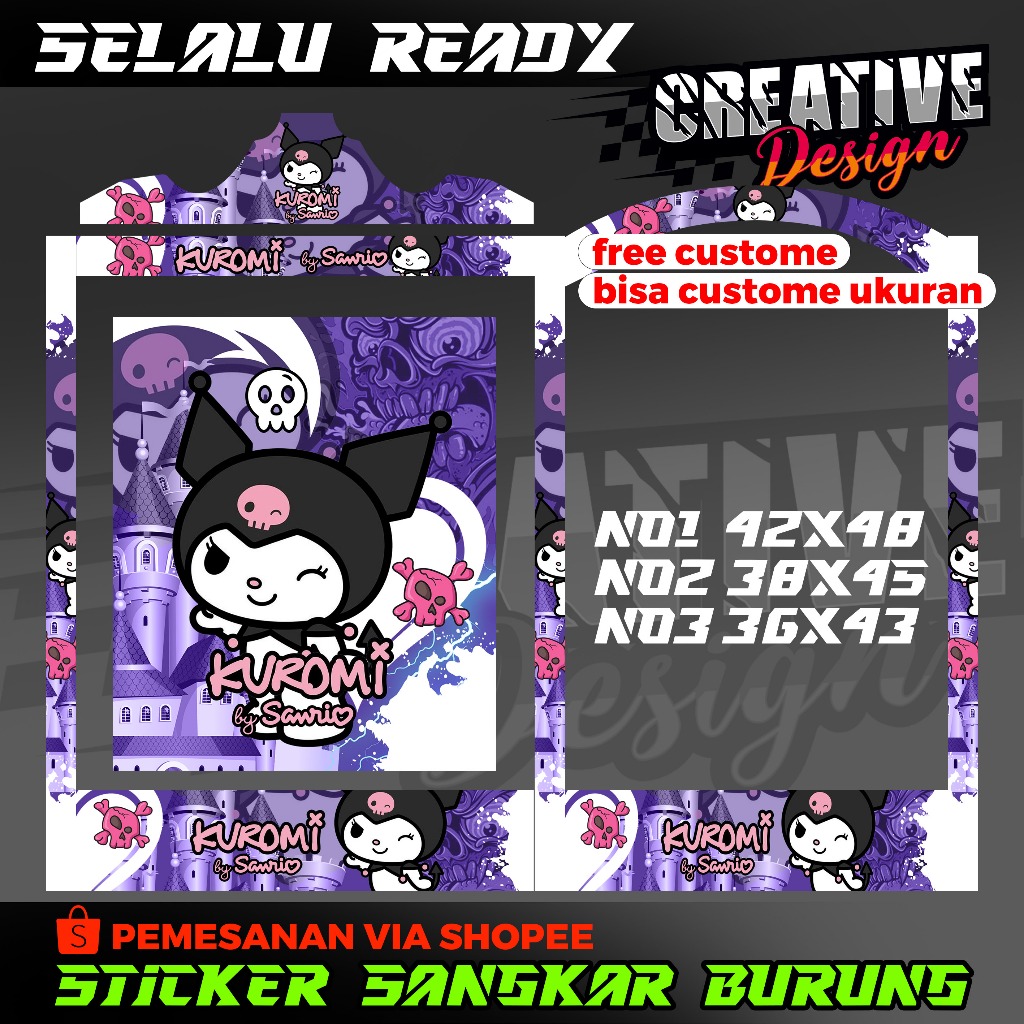 STICKER DECAL SANGKAR KOTAK MOTIF KUROMI