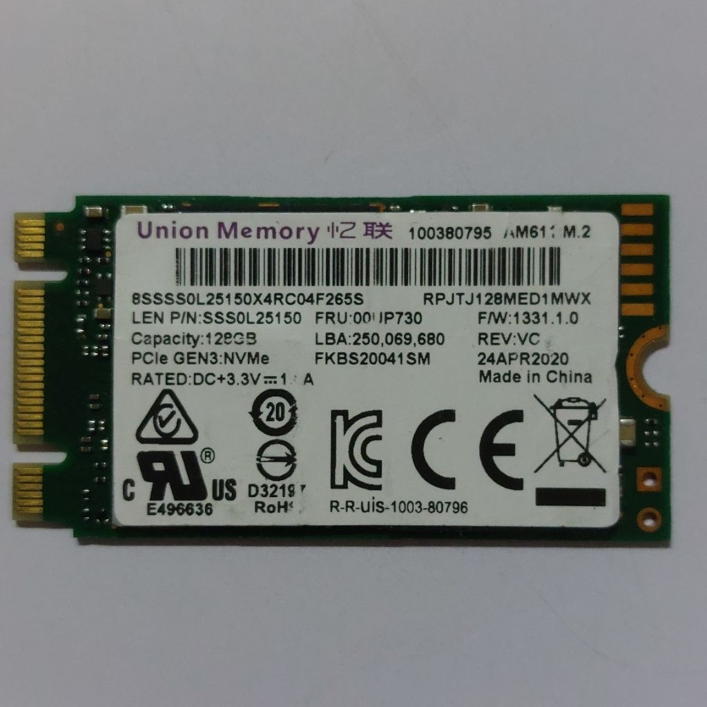 SSD M.2 NVME 2242 128 GB UNION MEMORY B+M KEY