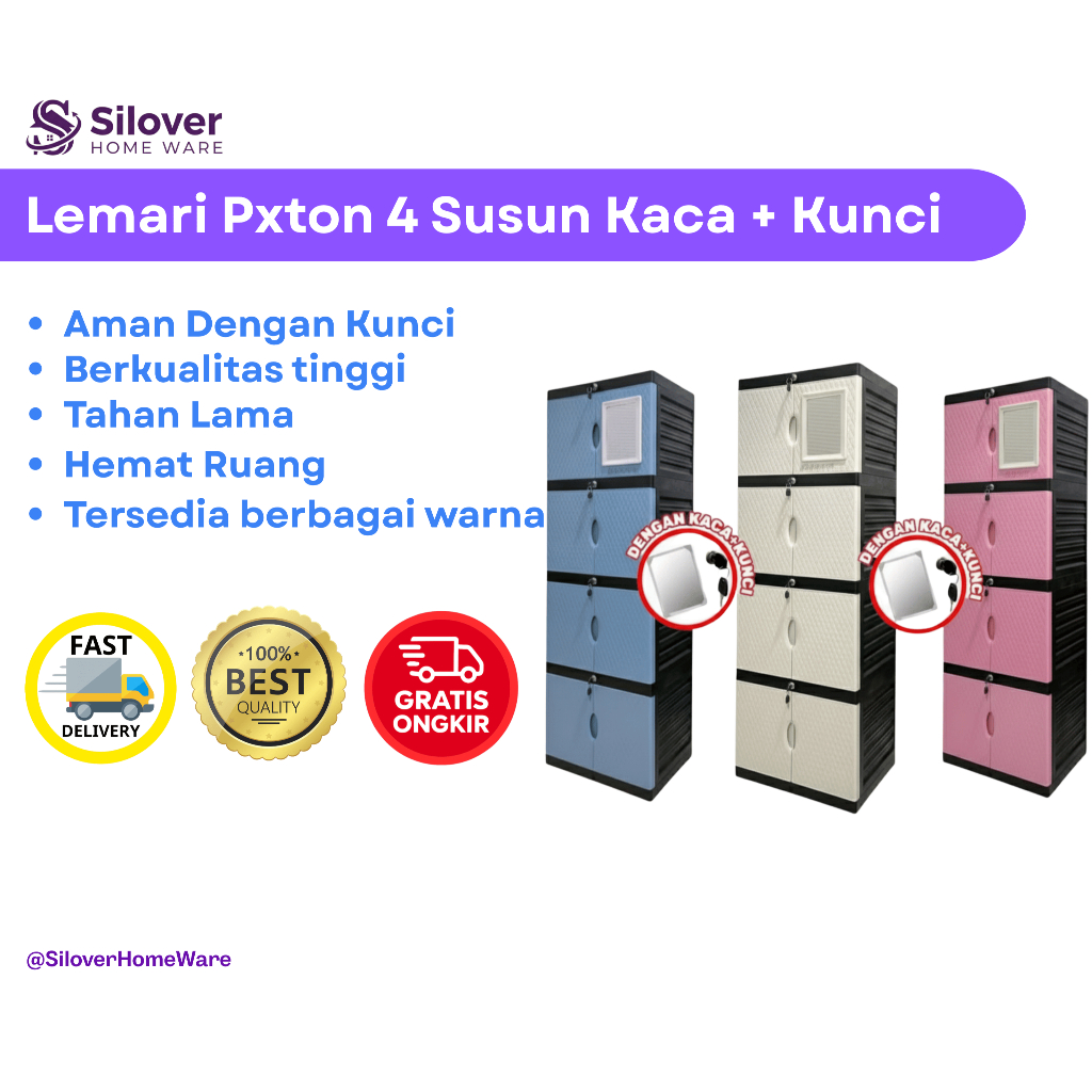 Lemari Pxton 4 Susun Kaca + Kunci