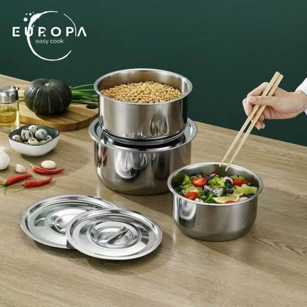 Panci Mangkuk Stainless Steel Dengan Tutup - Satu Set 5pc