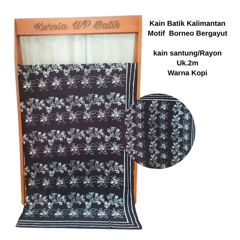 Kain Batik Cap,Batik Kalimantan Balikpapan Motif Borneo Bergayut ukuran 2m kain Santung/Rayon warna 