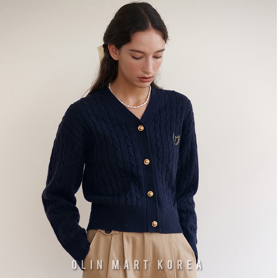 ROLAROLA_V NECK CABLE CARDIGAN NAVY