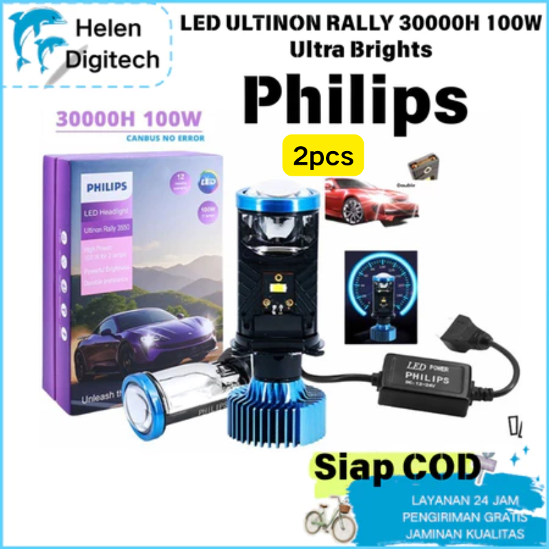 LED Philips Ultinon Rally 100 Watt H4 H7 H11 Lampu Mobil Philips LED ULTINON RALLY 3550 100W Ultra B