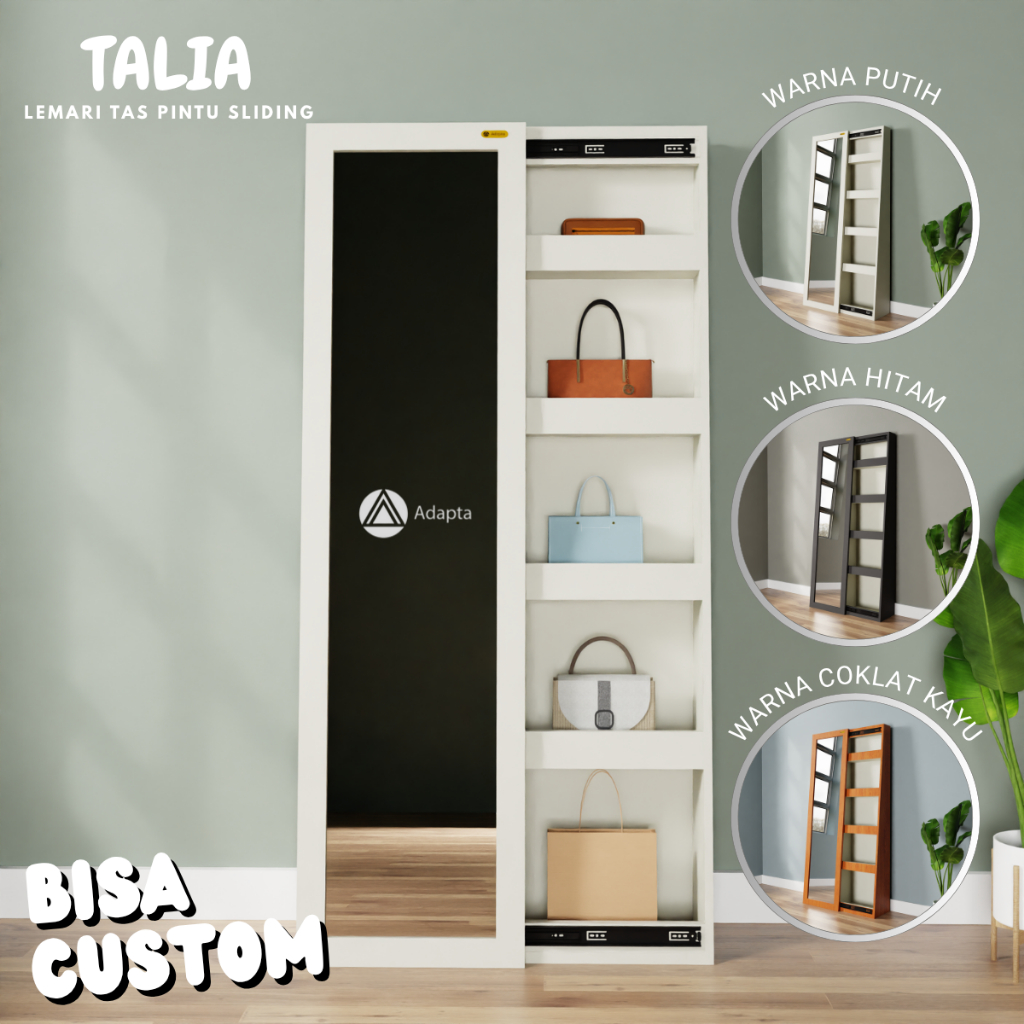 Adapta - Standing Mirror Lemari Tas Sliding Door – Lemari Tas Kaca Pintu Geser Estetik - TALIA - A16