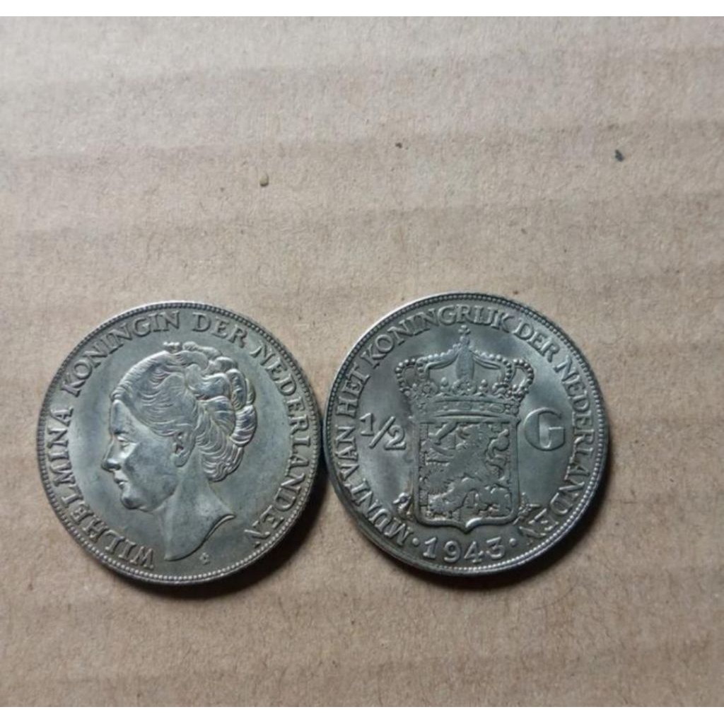 koin kuno perak wilhelmina nederland belanda 1/2 gulden