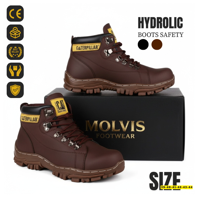 MOLVIS | Sepatu Safety Pria Original 100% Ujung Besi - Boots Shoes Proyek Kitchen Tracking Anti Slip