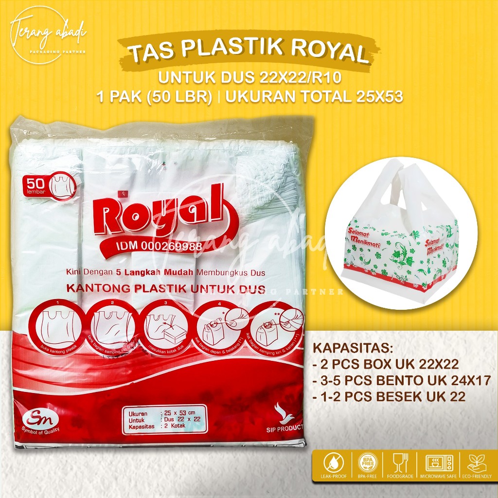 (50 pcs) Kantong Plastik Royal 25x53 Dus 22x22cm / Kresek Motif Dus 22x22/ Kantong Plastik Dus Nasi 