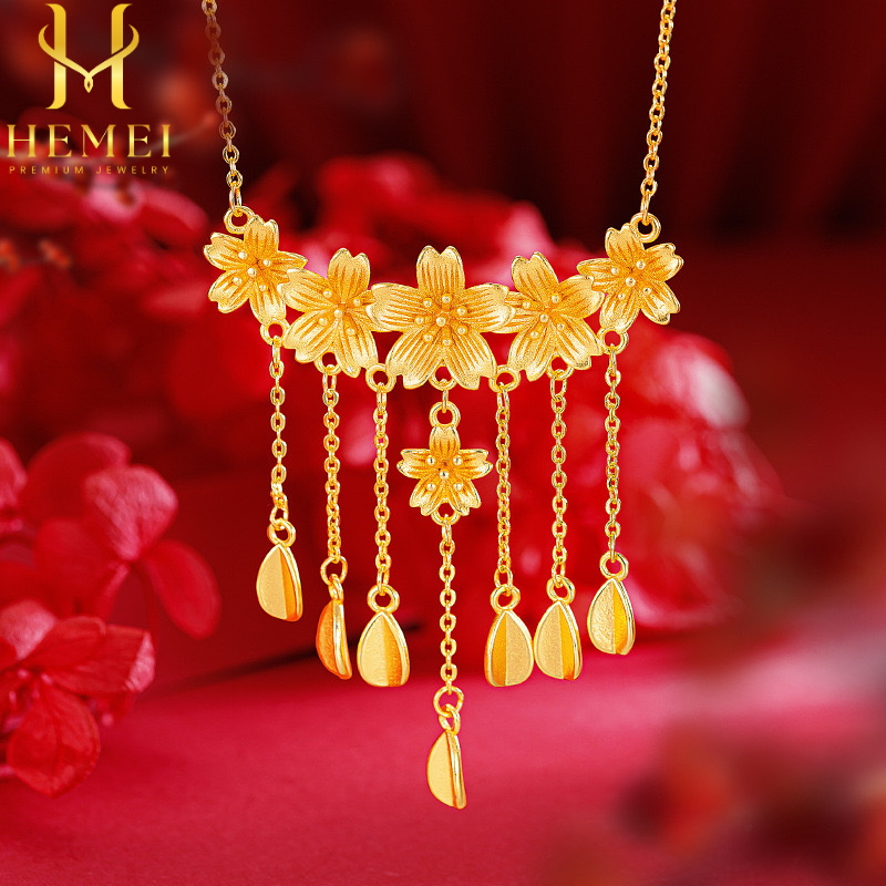 HEMEI KALUNG BUNGA JUNTAI EMAS PALSU KALUNG FASHION WANITA KALUNG MEWAH PREMIUM