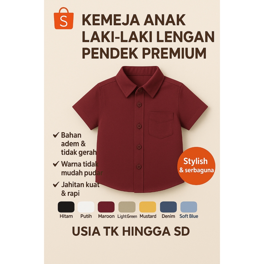 Kemeja anak laki-laki lengan pendek premium - Kemeja Anak Premium – Adem & Stylish