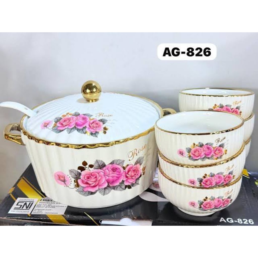 set keramik makan panci mangkok ag 826 Fiorenza