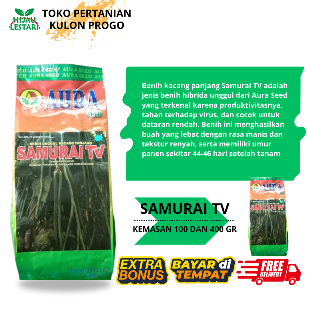SAMURAITV ISI 500 GRAM BIBIT BENIH KACANG PANJANG TAHAN VIRUS AURA SEED Setara Kanton Parade Tavi Pa