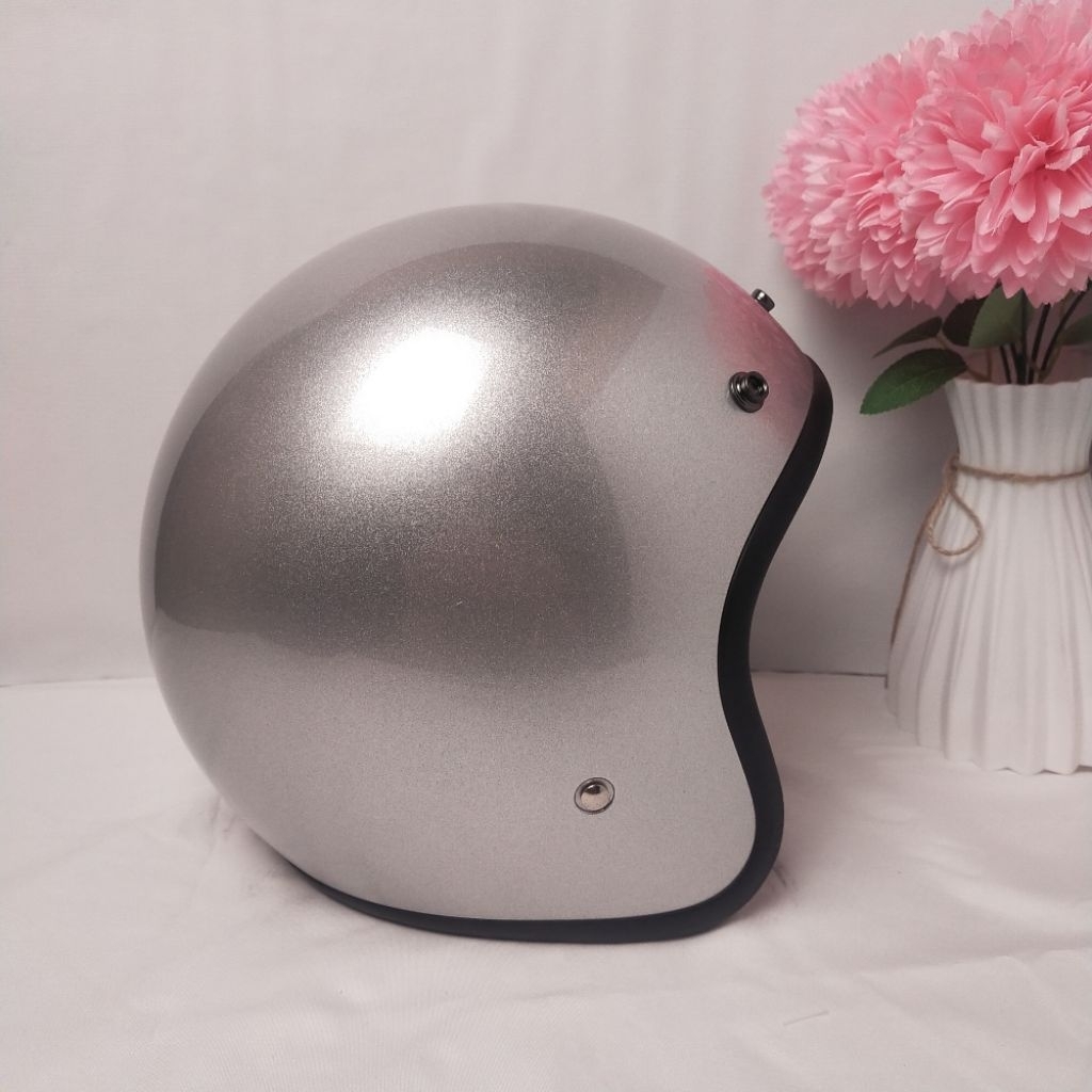 Helm Retro JPN Polos silver / Helm Retro JPN Murah / Helm Retro JPN tanpa logo