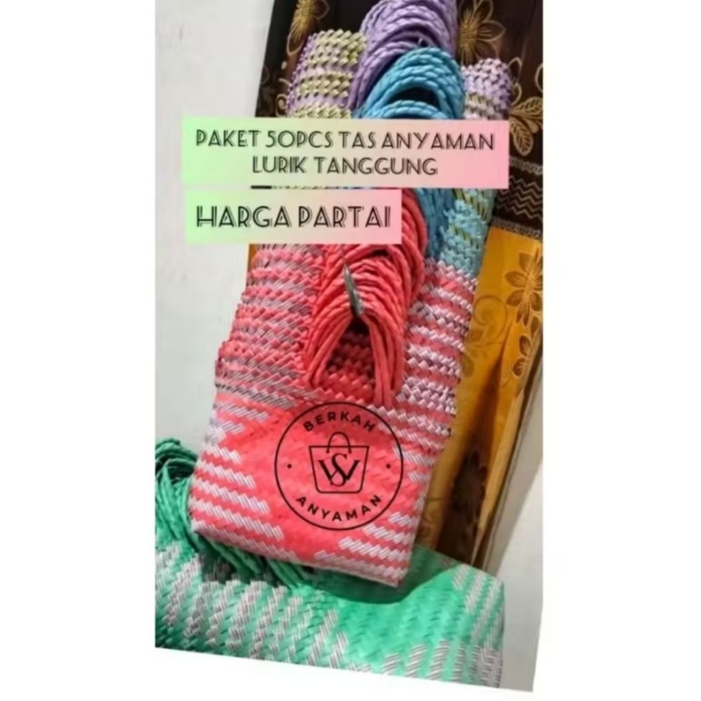 tas anyaman plastik,lurik sedang, PAKET isi 50 biji paket murah grosir,Muat twinwall 2000ml,muat kot