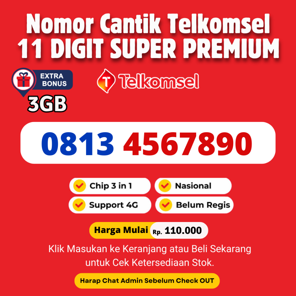 Nomor Cantik Telkomsel 11 DIGIT Seri Urut Naik Super Premium Murah dan Rapi - Kartu Perdana Cantik S
