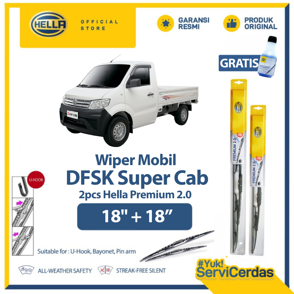 Wiper Mobil DFSK Super Cab 18" + 18" (2pcs) - HELLA Premium 2.0