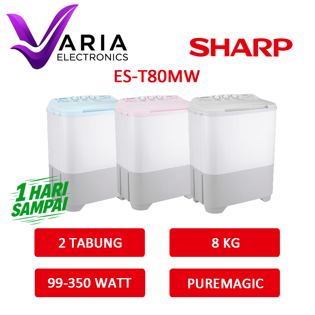 MESIN CUCI SHARP ES-T80MW MESIN CUCI 2 TABUNG 8 KG PUREMAGIC