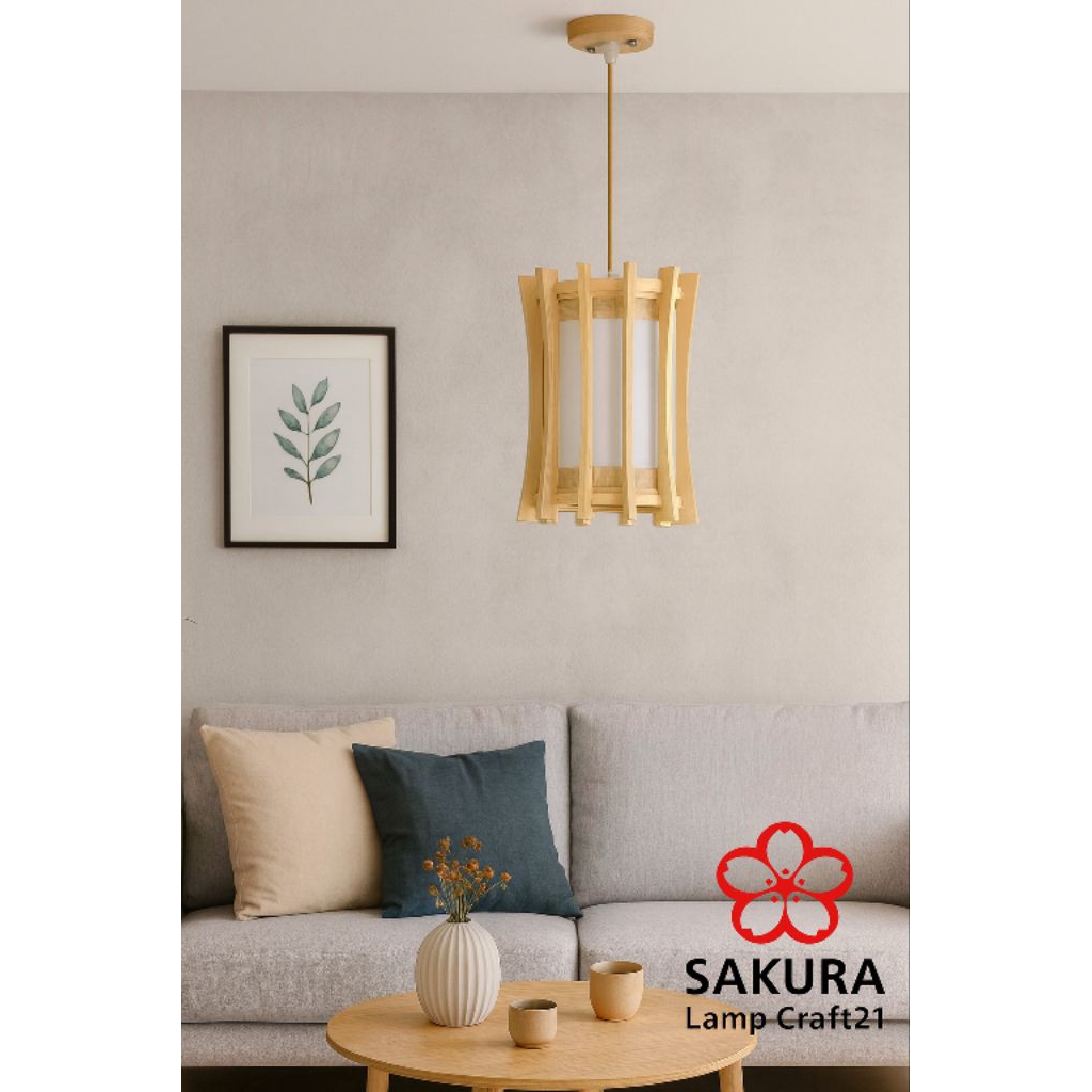 kap lampu gantung minimalis model jepang kayu alami