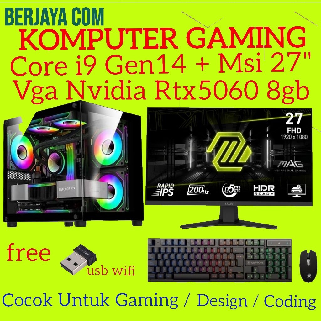 Full Set Core i9 Gen 14 - MSI 27" Gaming - Vga Nvidia RTX5060 8gb - 32gb Ram - 1tb Ssd - Pc Rakitan 